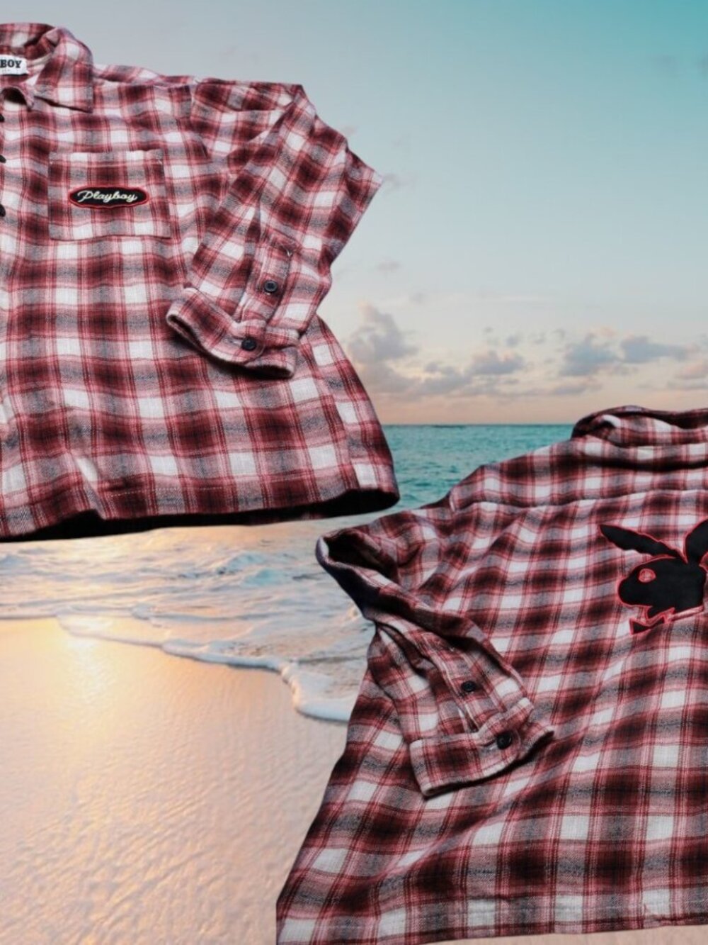 PLAYBOY by Pac Sun Mens Button Up Red Checkered Size Medium